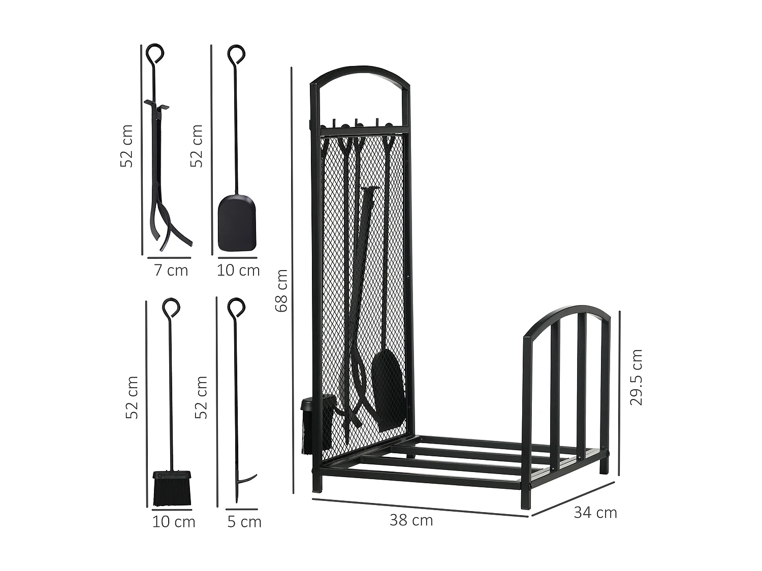 Portalegna in metallo per interno esterno con 4 attrezzi