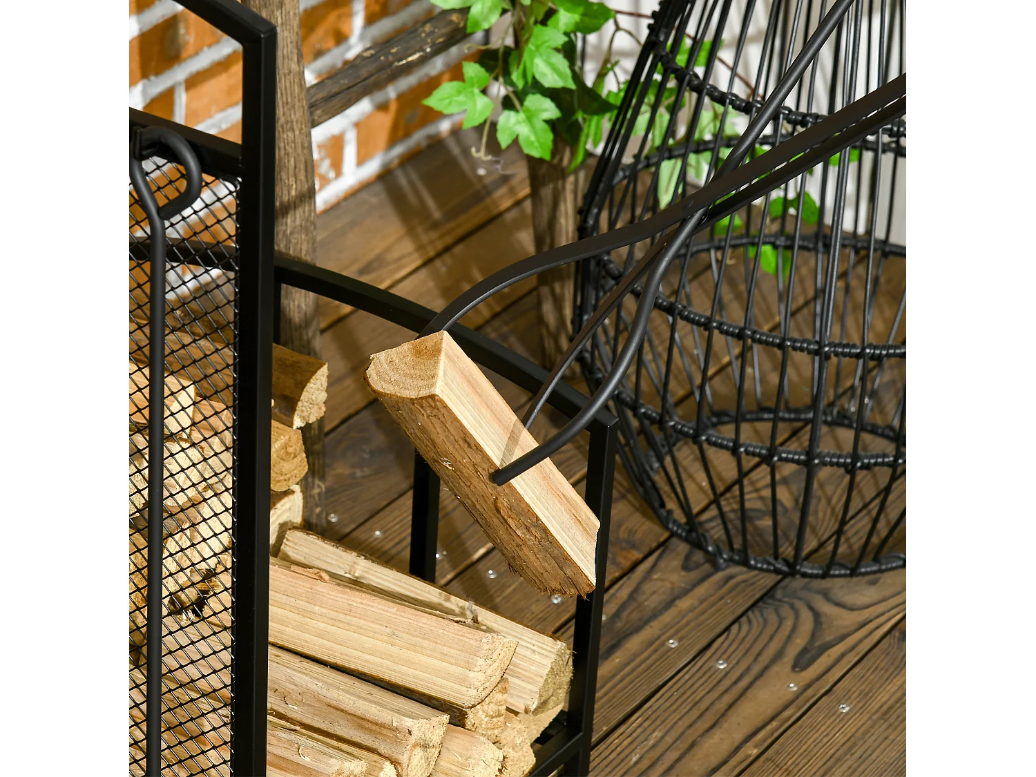 Portalegna in metallo per interno esterno con 4 attrezzi