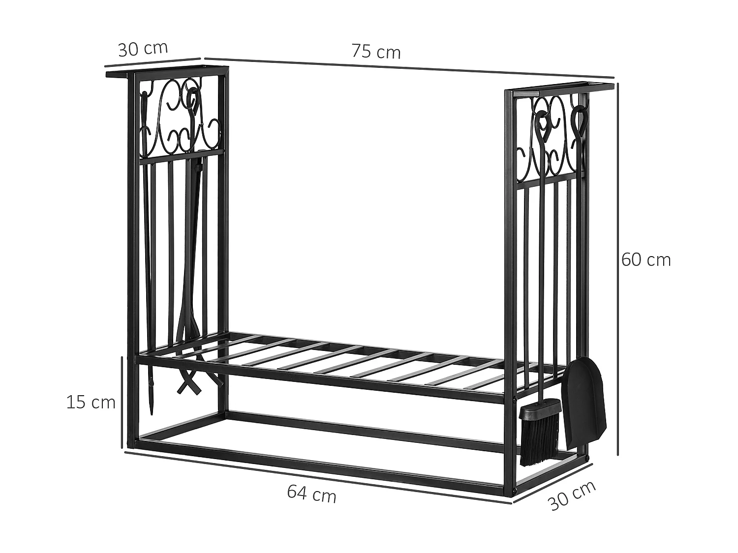 Portalegna rialzato per camino in acciaio antiruggine
