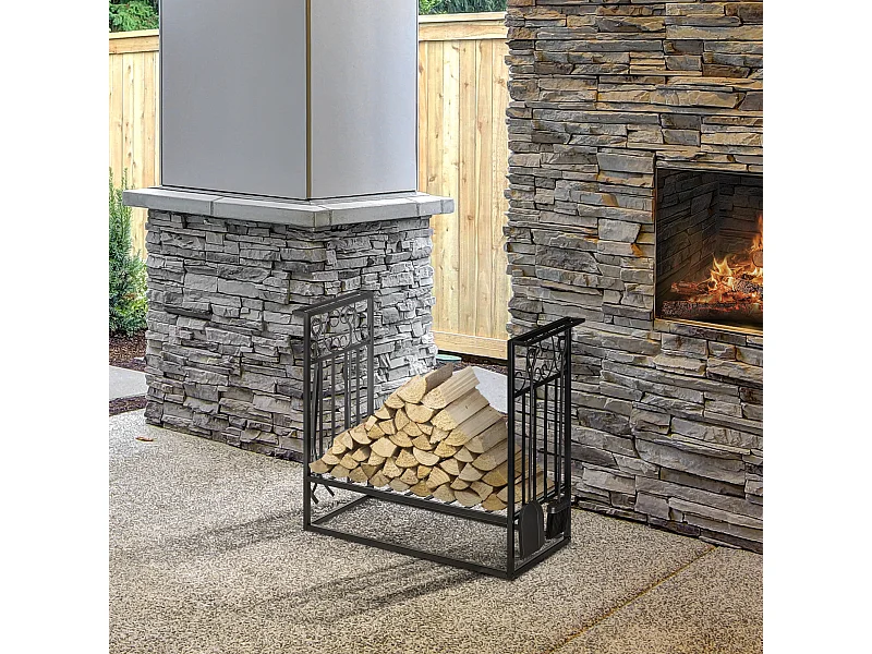 Portalegna rialzato per camino in acciaio antiruggine