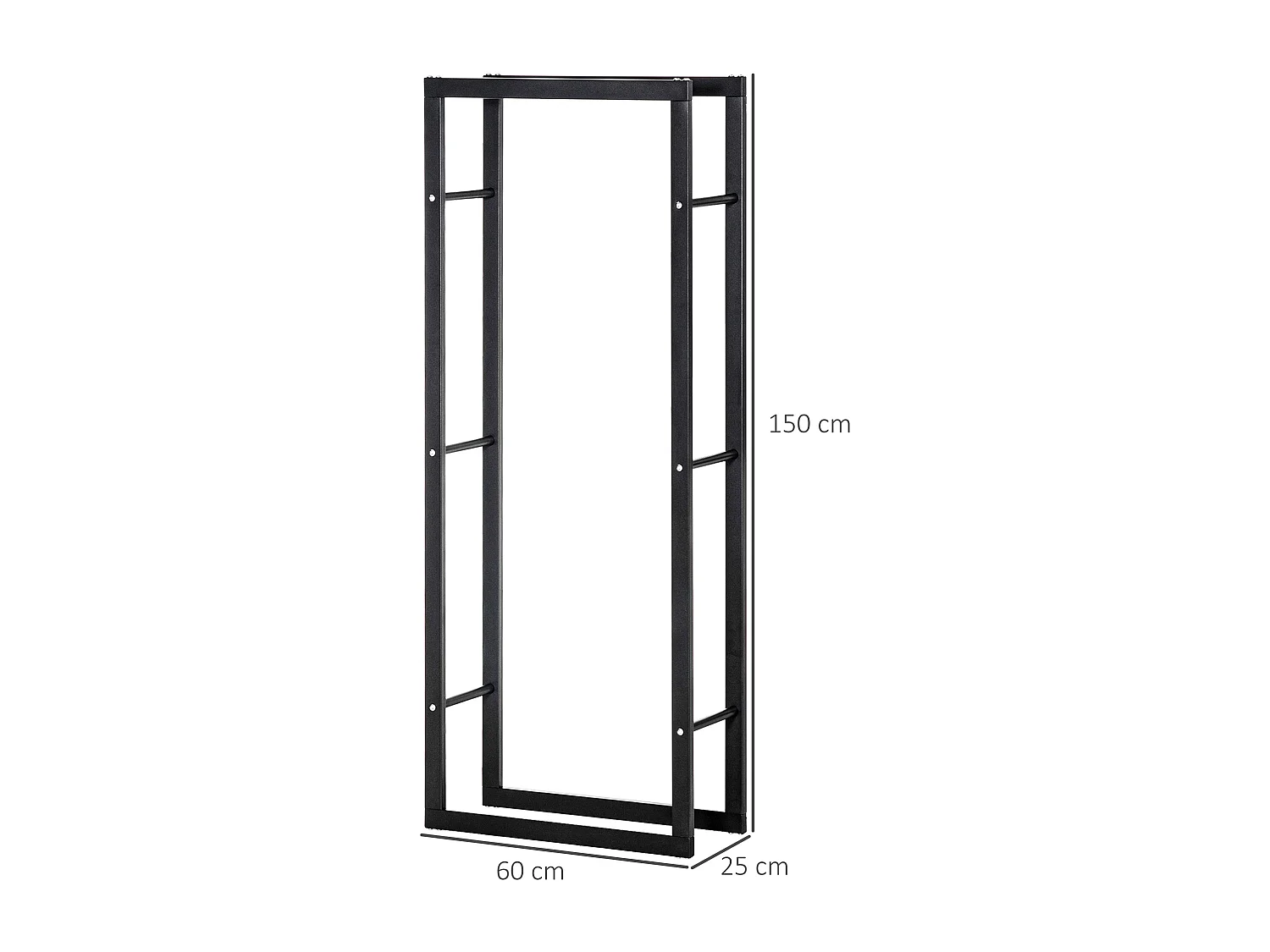 Porta legna verticale in metallo nero da interni e esterni 60x25x150cm
