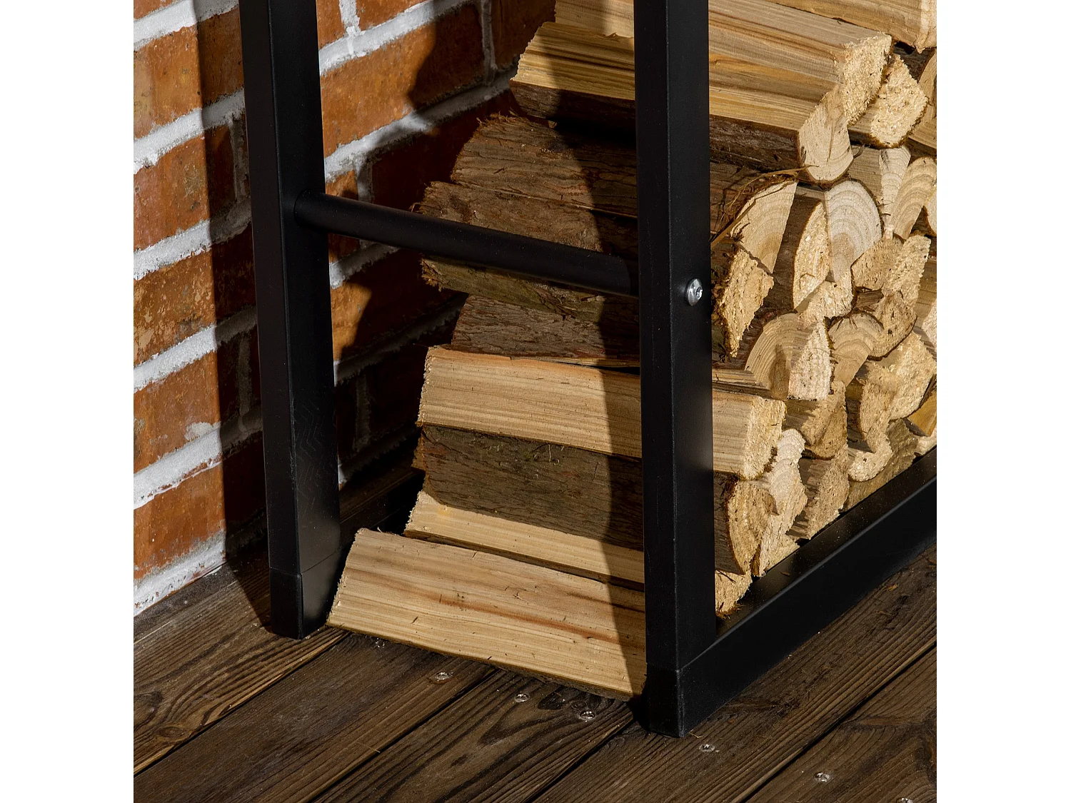 Porta legna verticale in metallo nero da interni e esterni 60x25x150cm