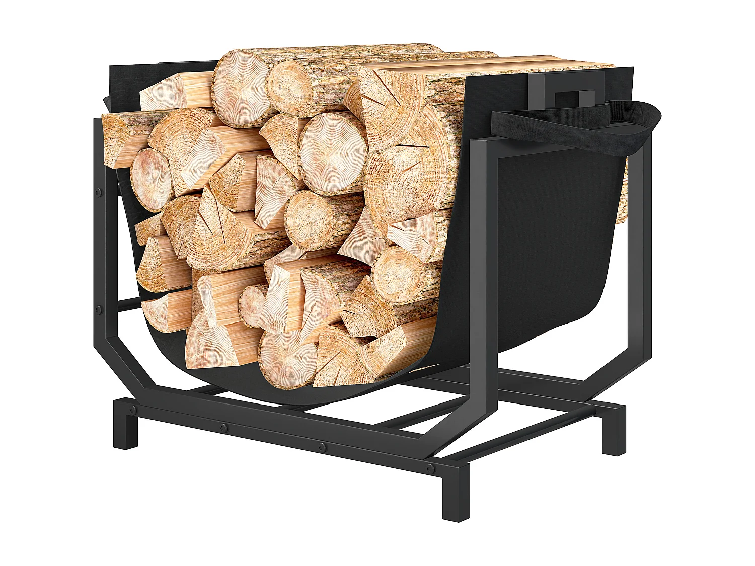 Porta legna capacità 50 kg con borsa da trasporto rimovibile nero