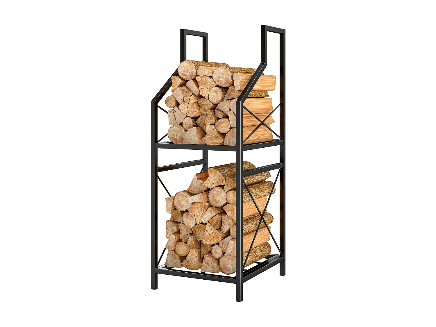 Portalegna da esterno a 2 livelli in metallo con base rialzata nero