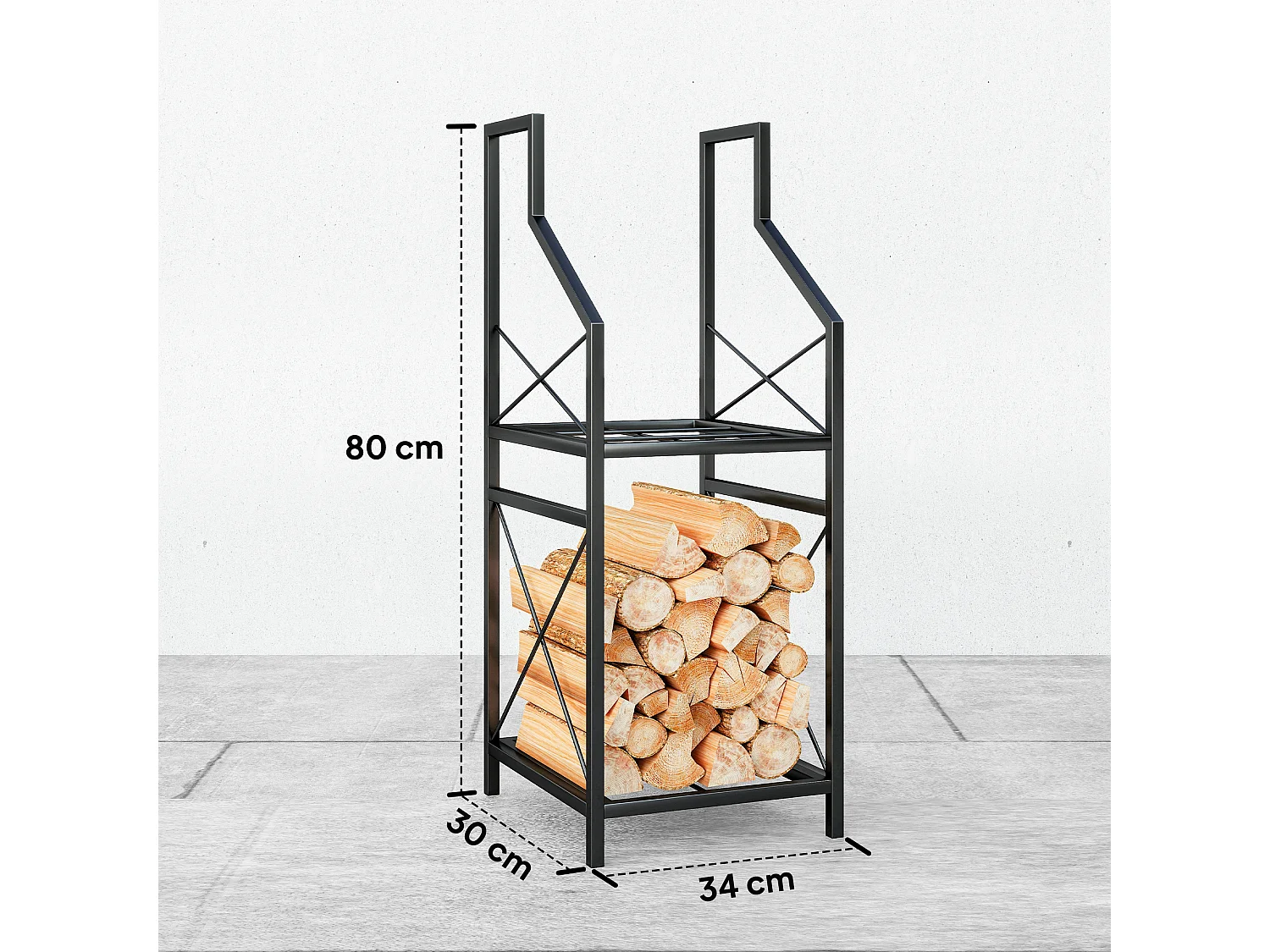 Portalegna da esterno a 2 livelli in metallo con base rialzata nero