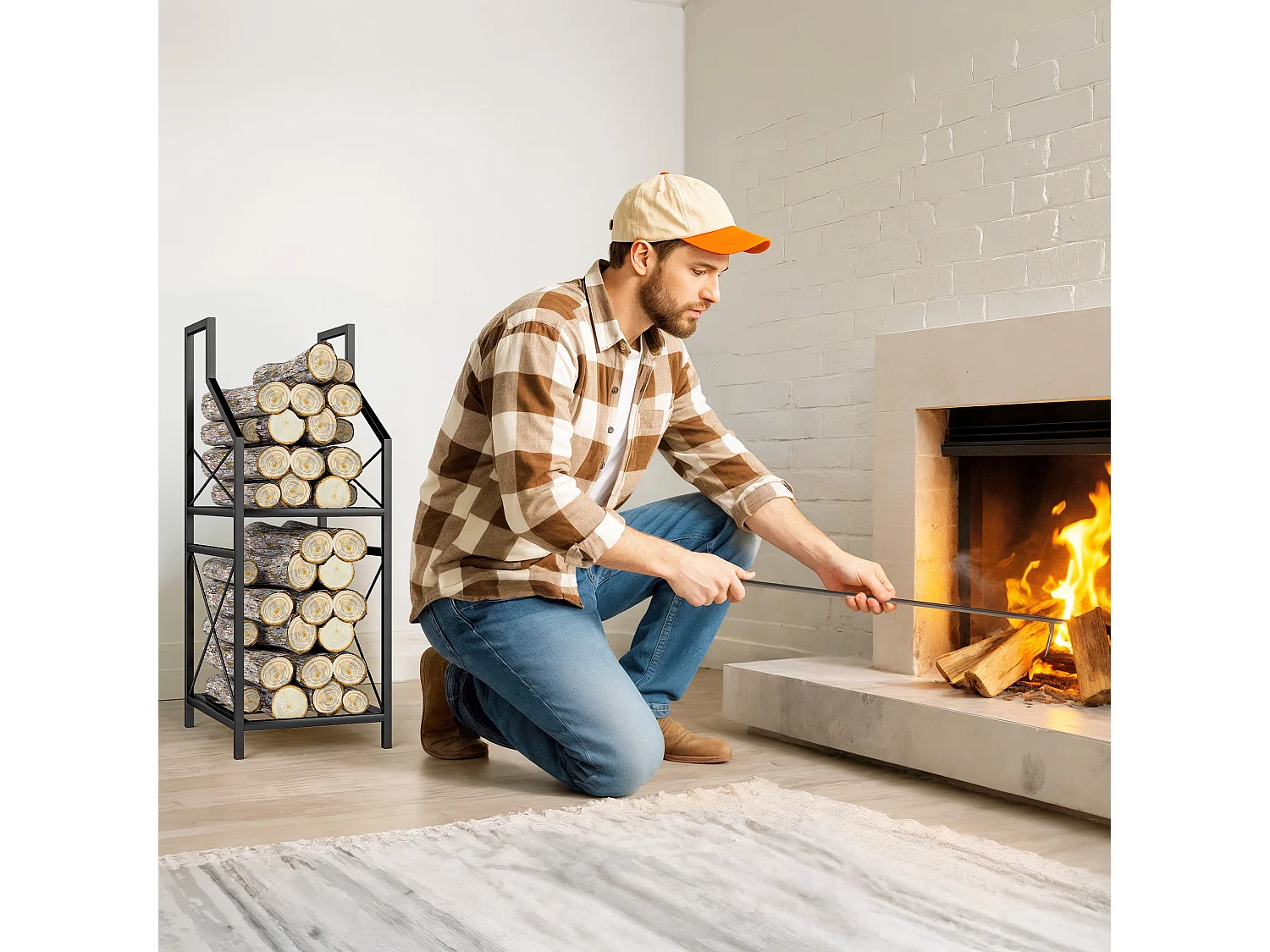 Portalegna da esterno a 2 livelli in metallo con base rialzata nero