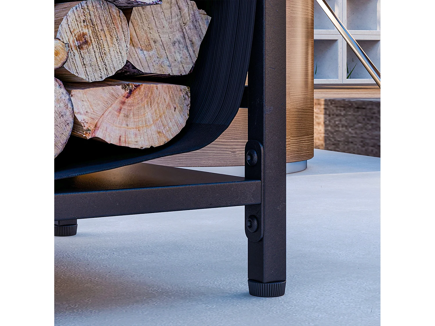 Portalegna da esterno e interno con sacca di trasporto in acciaio nero