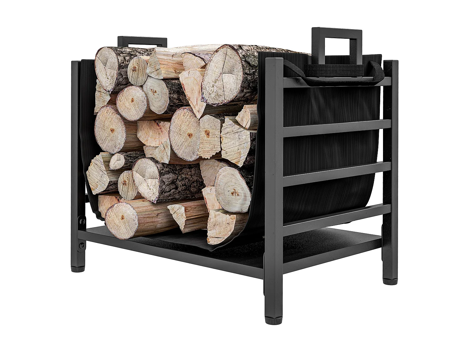 Portalegna da esterno e interno con sacca di trasporto in acciaio nero