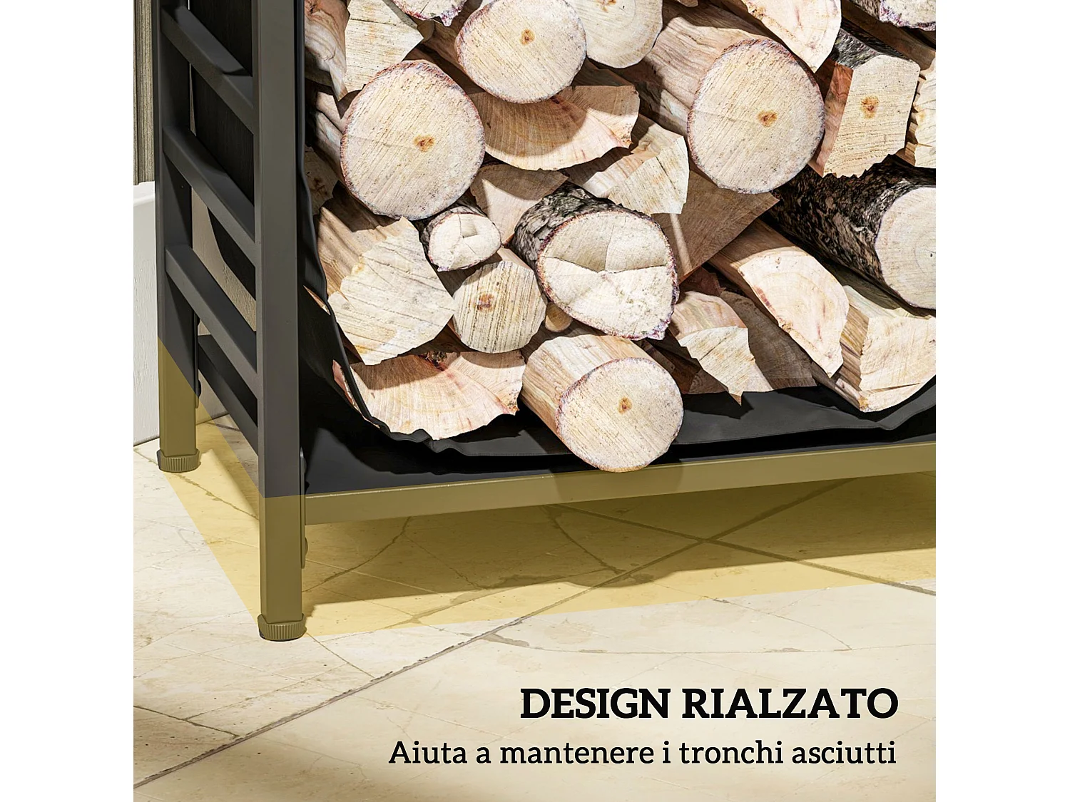 Portalegna da esterno e interno con sacca di trasporto in acciaio nero