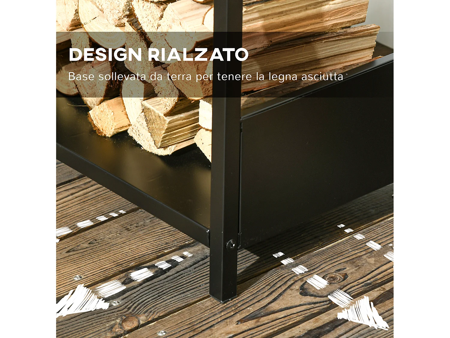 Outsunny Scaffale Portalegna da Interno ed Esterno in Acciaio Nero