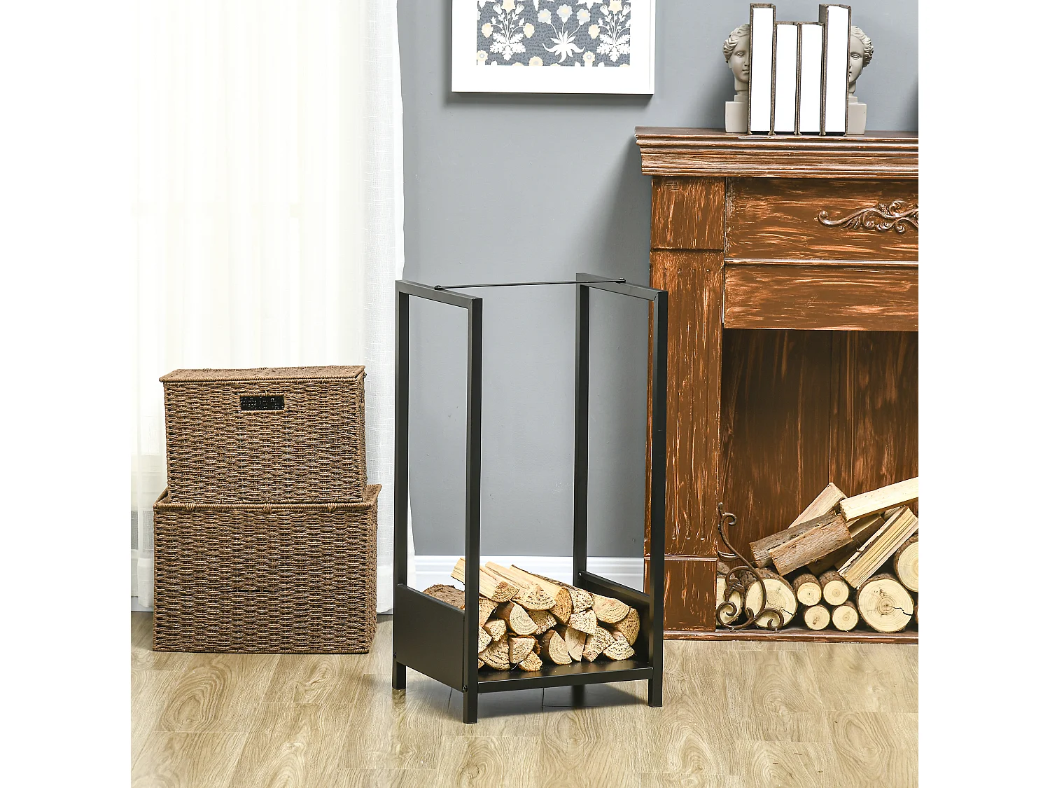 Outsunny Scaffale Portalegna da Interno ed Esterno in Acciaio Nero