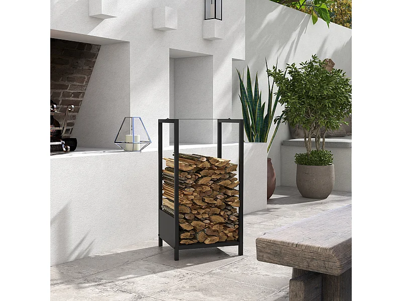 Outsunny Scaffale Portalegna da Interno ed Esterno in Acciaio Nero
