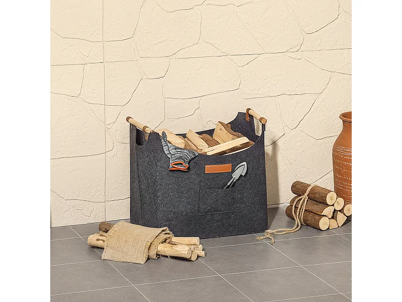 Borsa portalegna con manici da interni in feltro e legno grigio