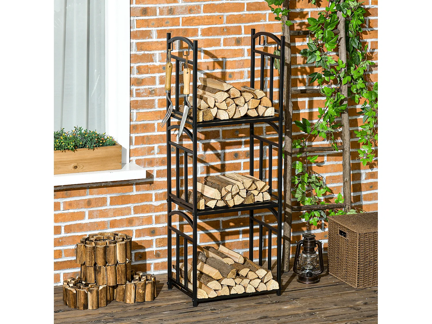 Legnaia da esterno e interno 3 livelli separabili in metallo