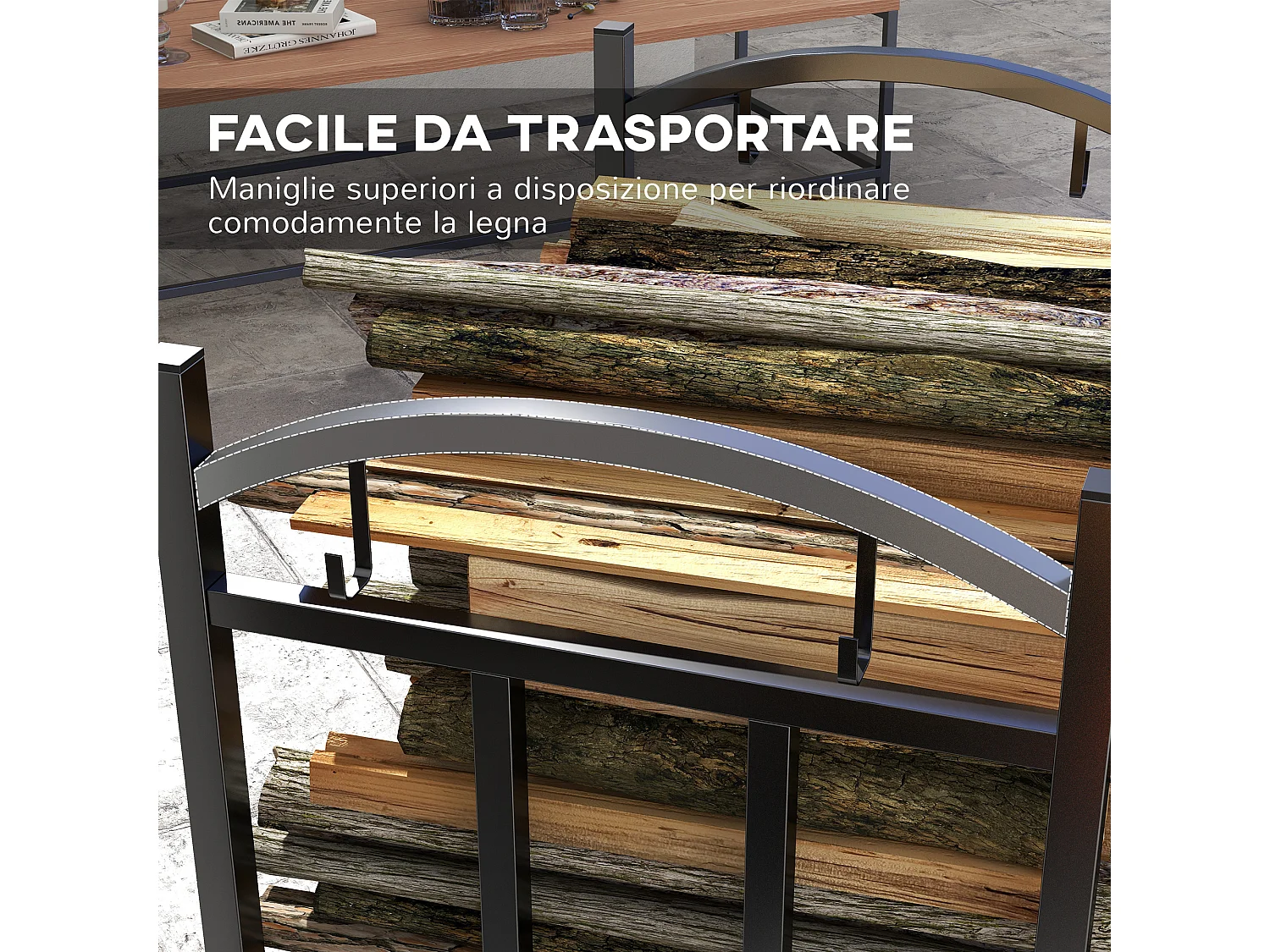 Legnaia da esterno e interno 3 livelli separabili in metallo