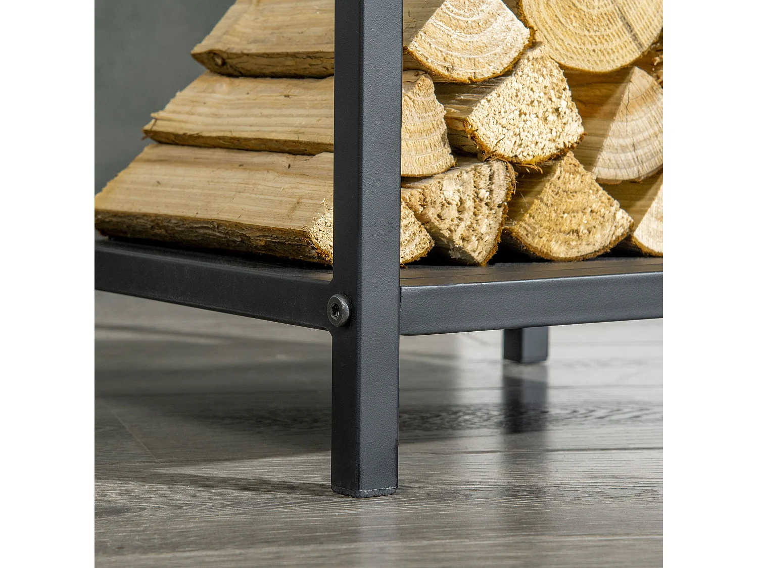 Portalegna salvaspazio con paletta scopino attizzatoio pinza