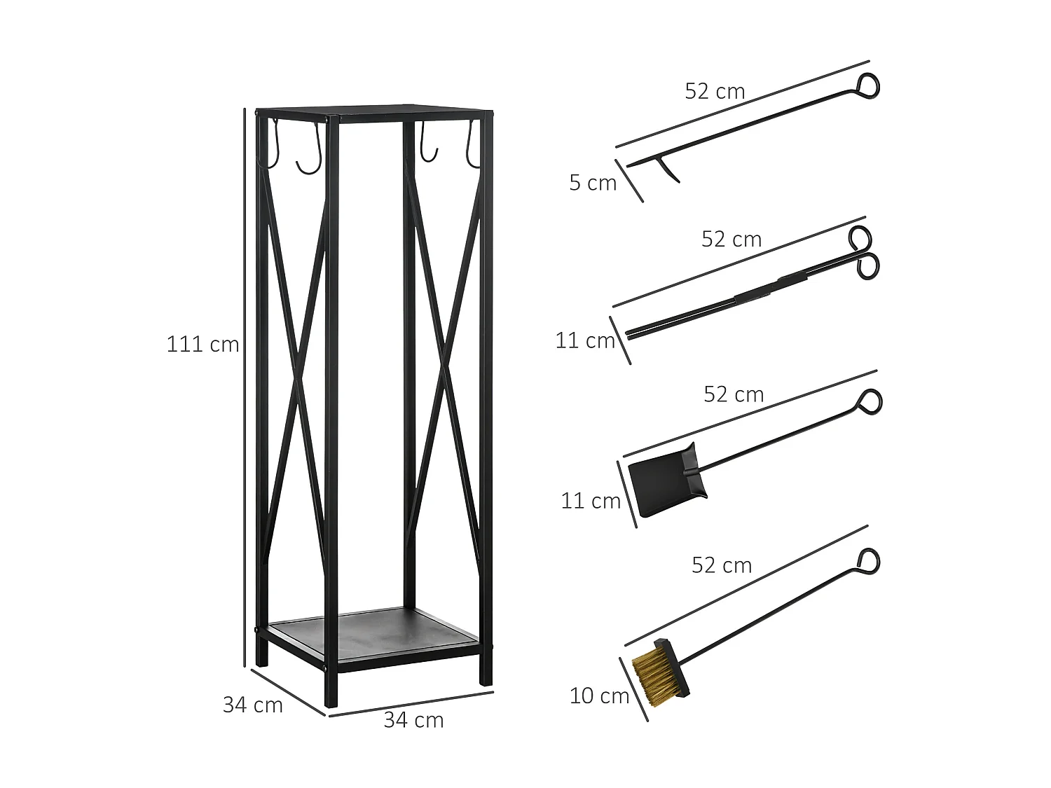 Portalegna salvaspazio con paletta scopino attizzatoio pinza