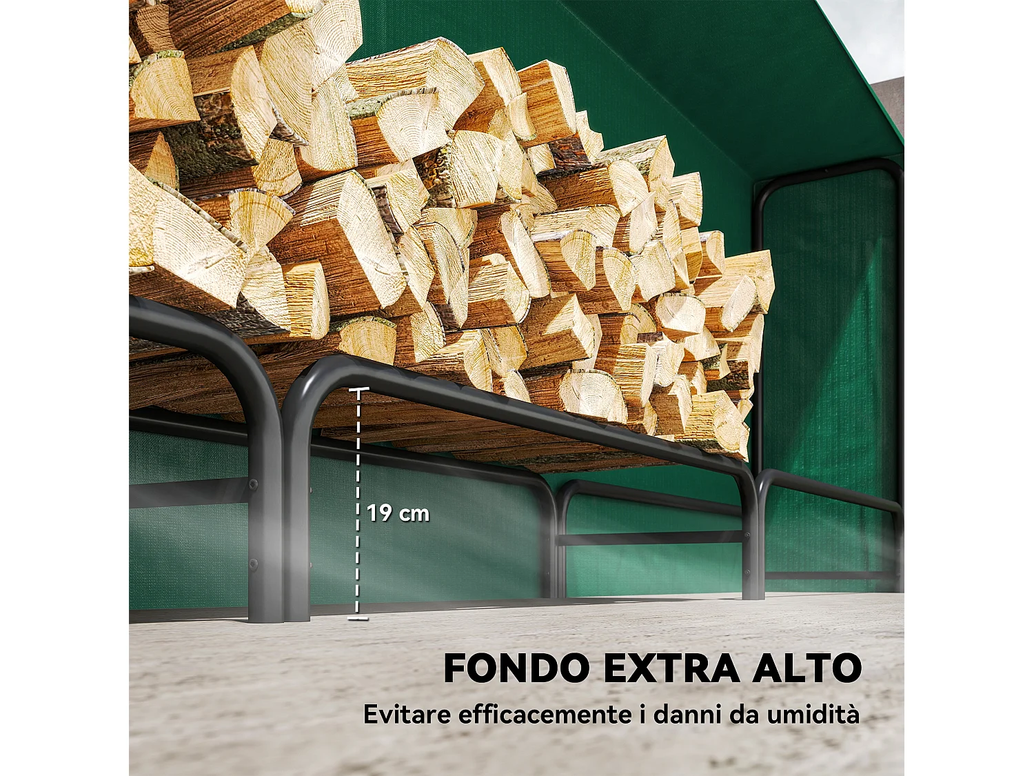 Portalegna da 1m³ regolabile con telo impermeabile 300x36x99 cm