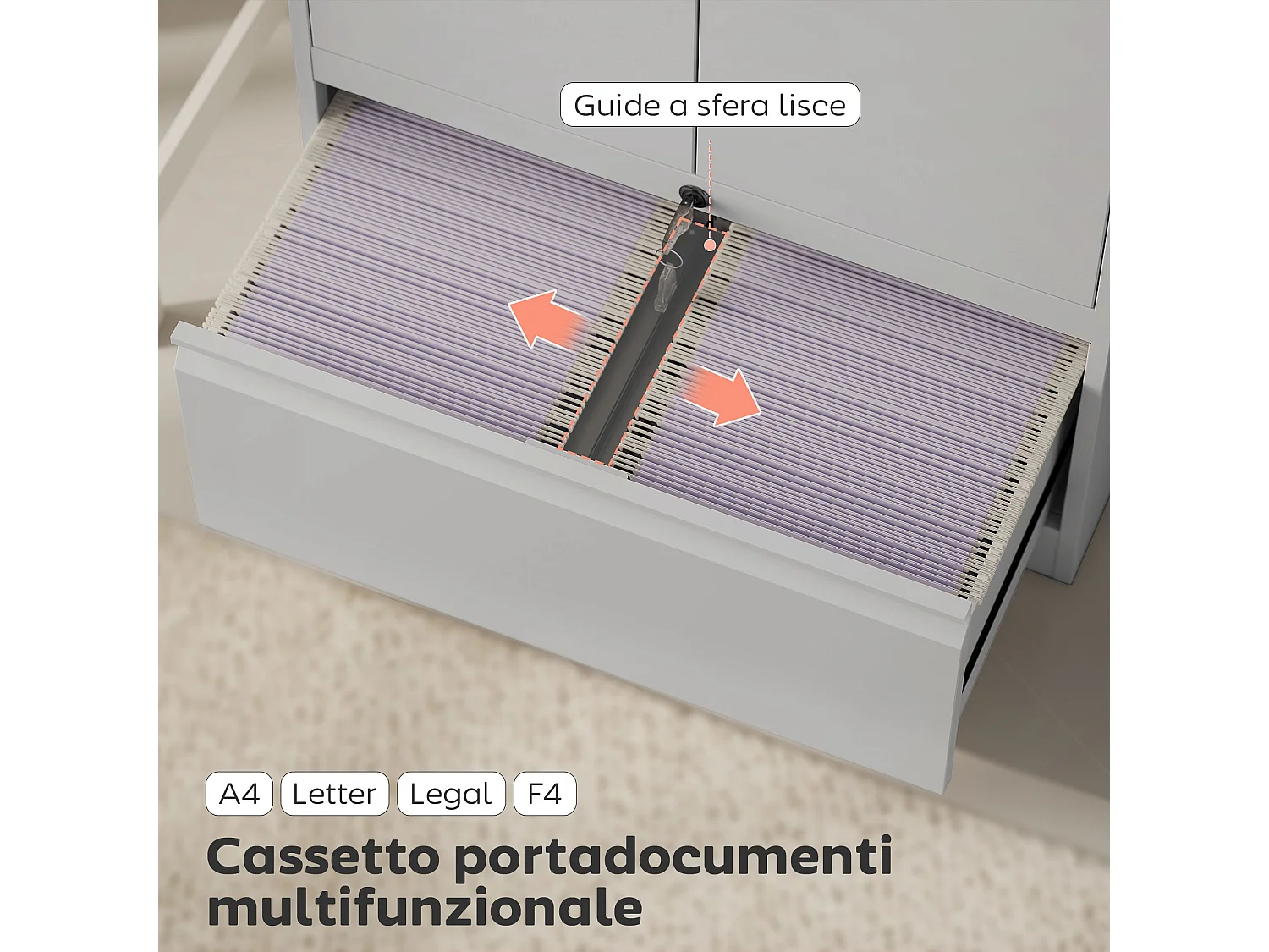 Mobile da ufficio con ripiano interno regolabile e cassetto bianco