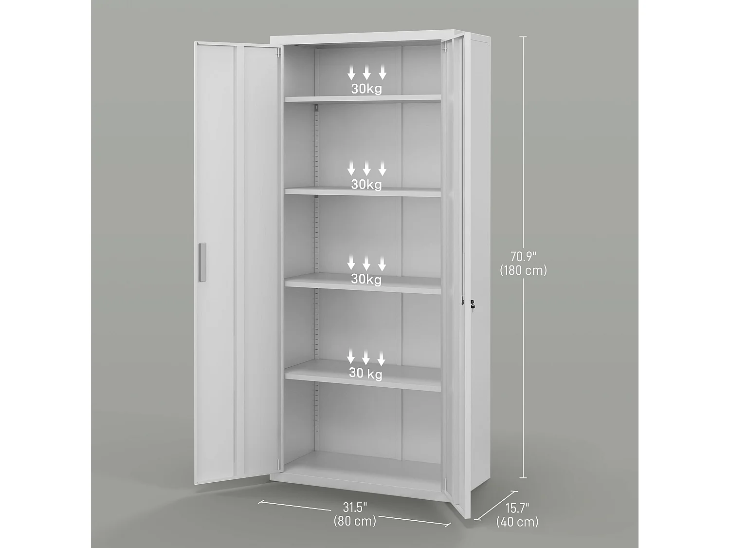 Armadio da ufficio 5 livelli a 4 ripiani regolabili in acciaio bianco