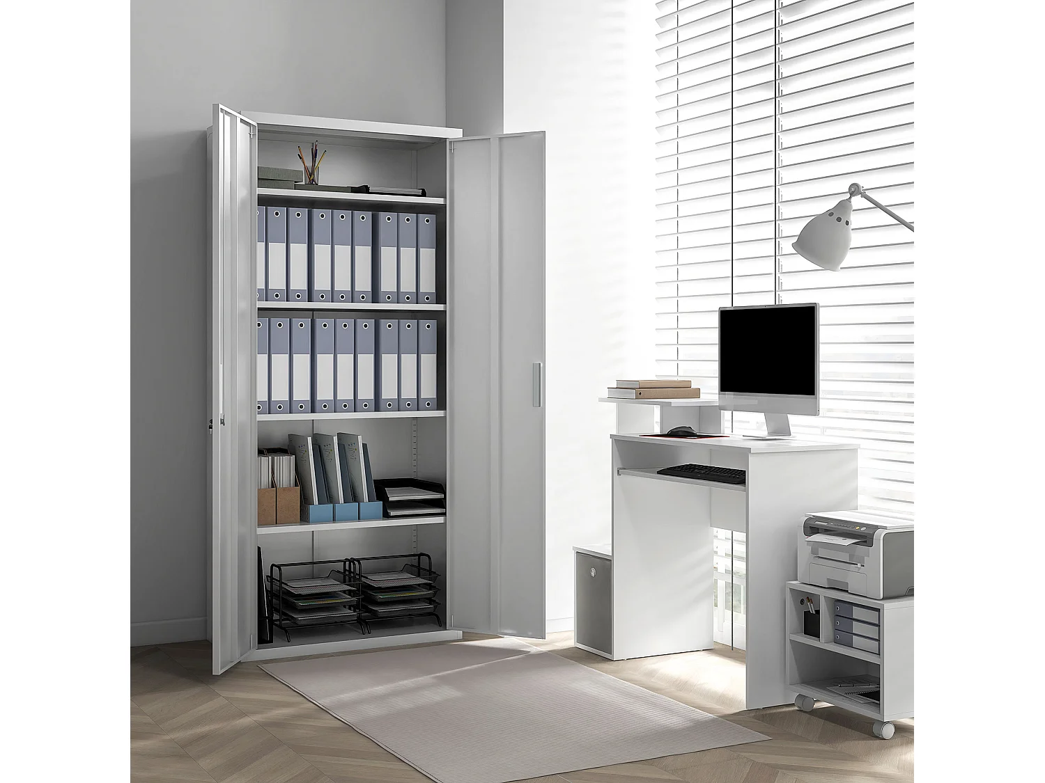 Armadio da ufficio 5 livelli a 4 ripiani regolabili in acciaio bianco