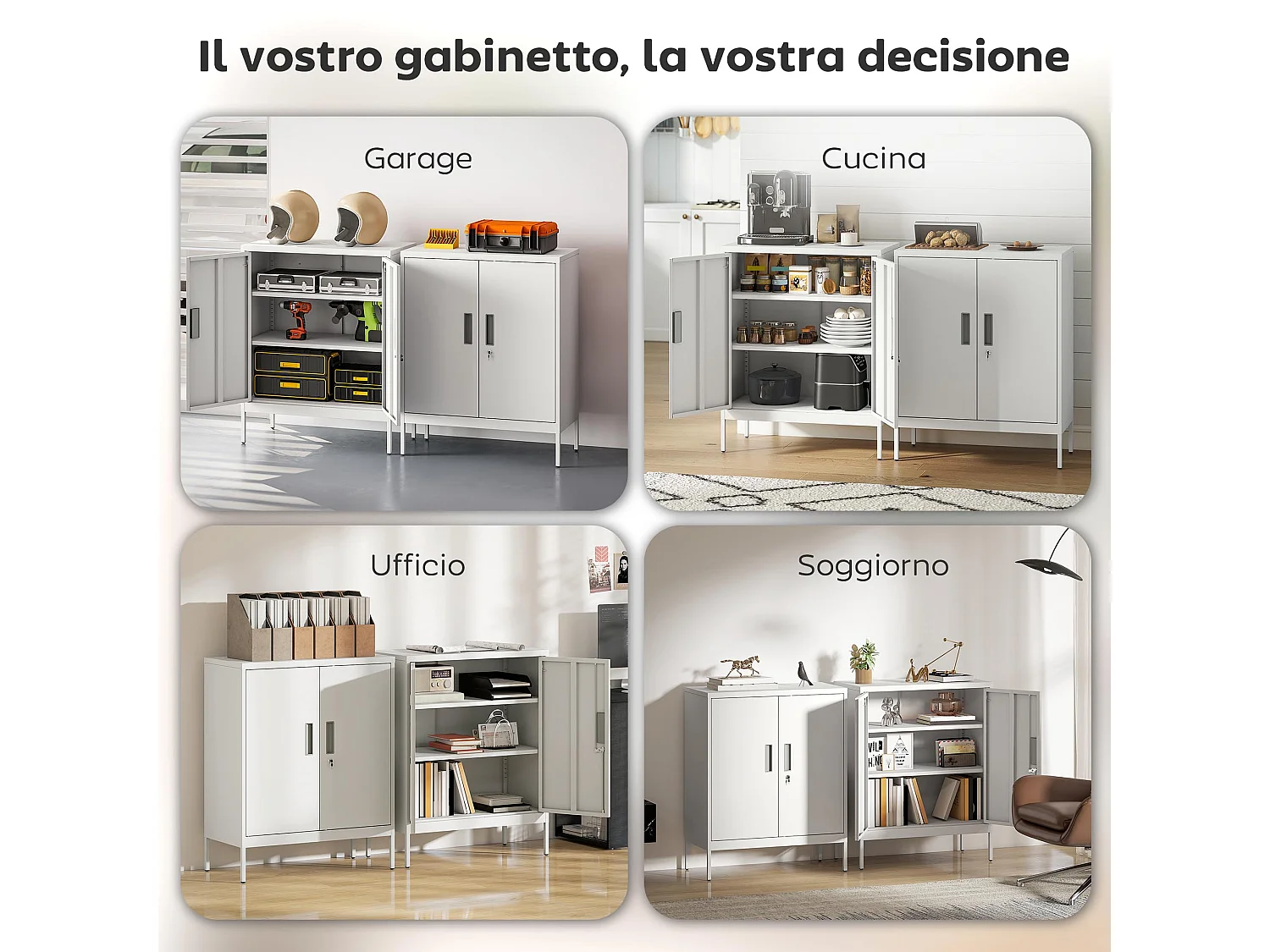 Armadietto da ufficio a 2 ripiani in acciaio 80x40x100 cm bianco