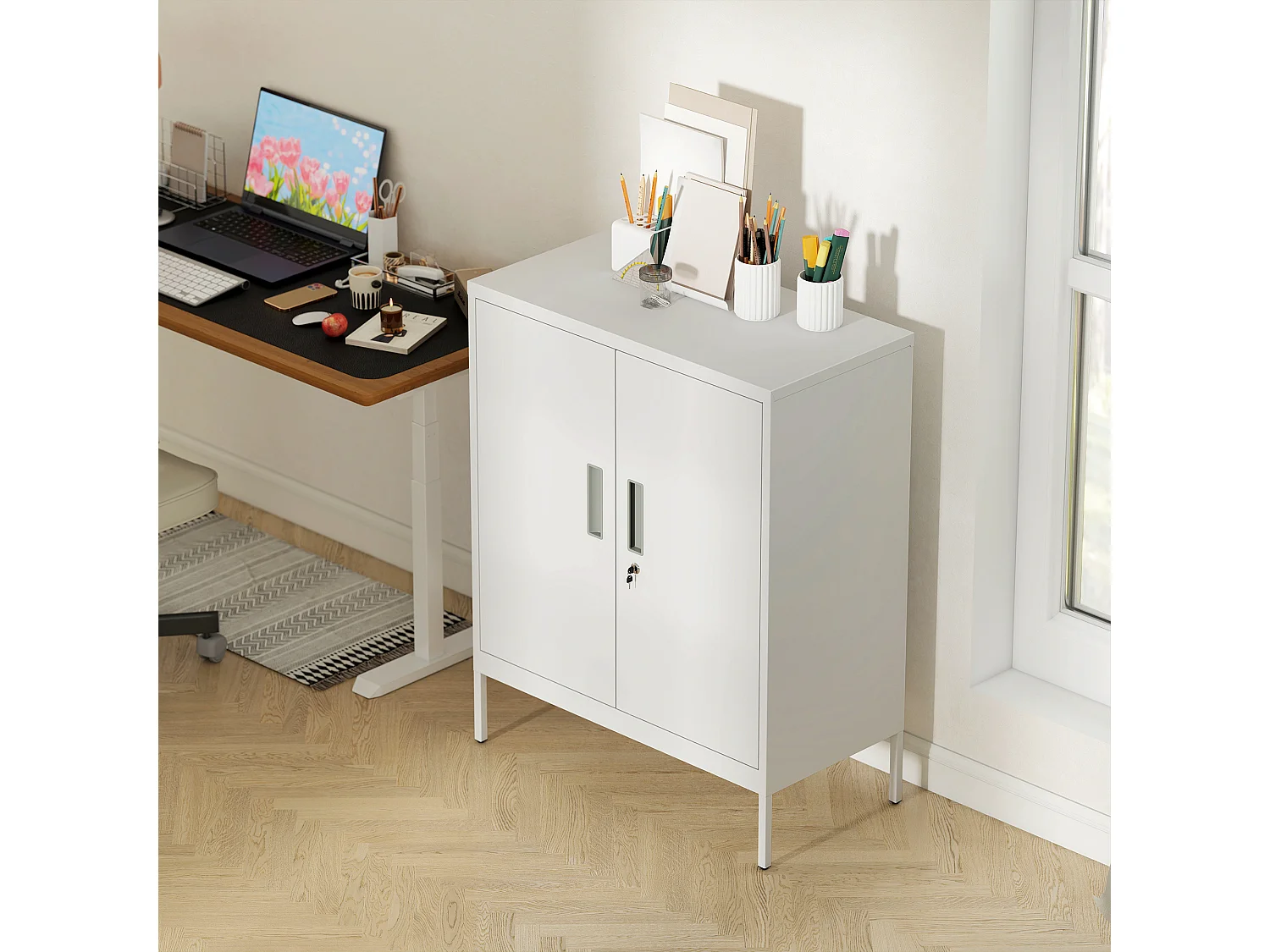 Armadietto da ufficio a 2 ripiani in acciaio 80x40x100 cm bianco