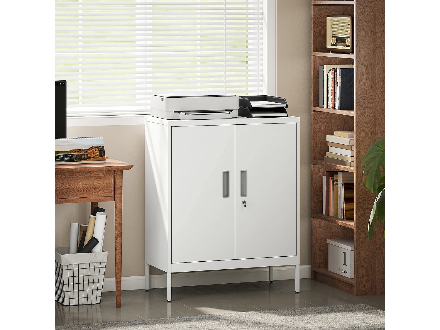 Armadietto da ufficio a 2 ripiani in acciaio 80x40x100 cm bianco