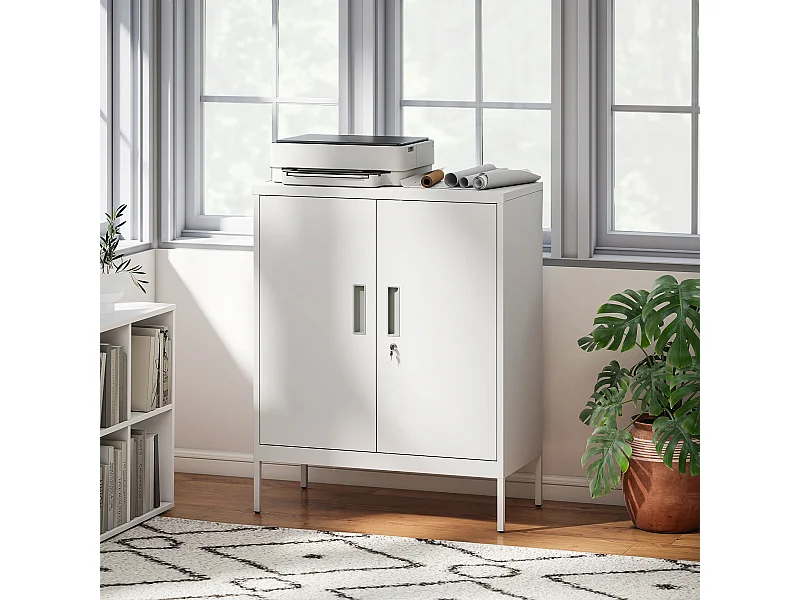 Armadietto da ufficio a 2 ripiani in acciaio 80x40x100 cm bianco