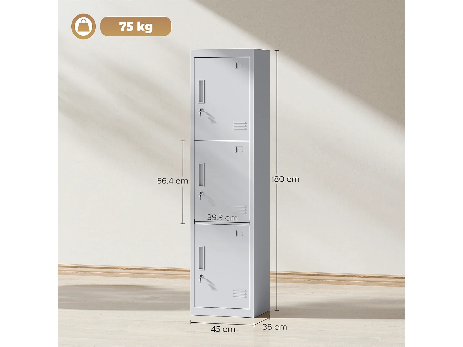 Armadio per ufficio a 3 porte indipendenti in acciaio grigio