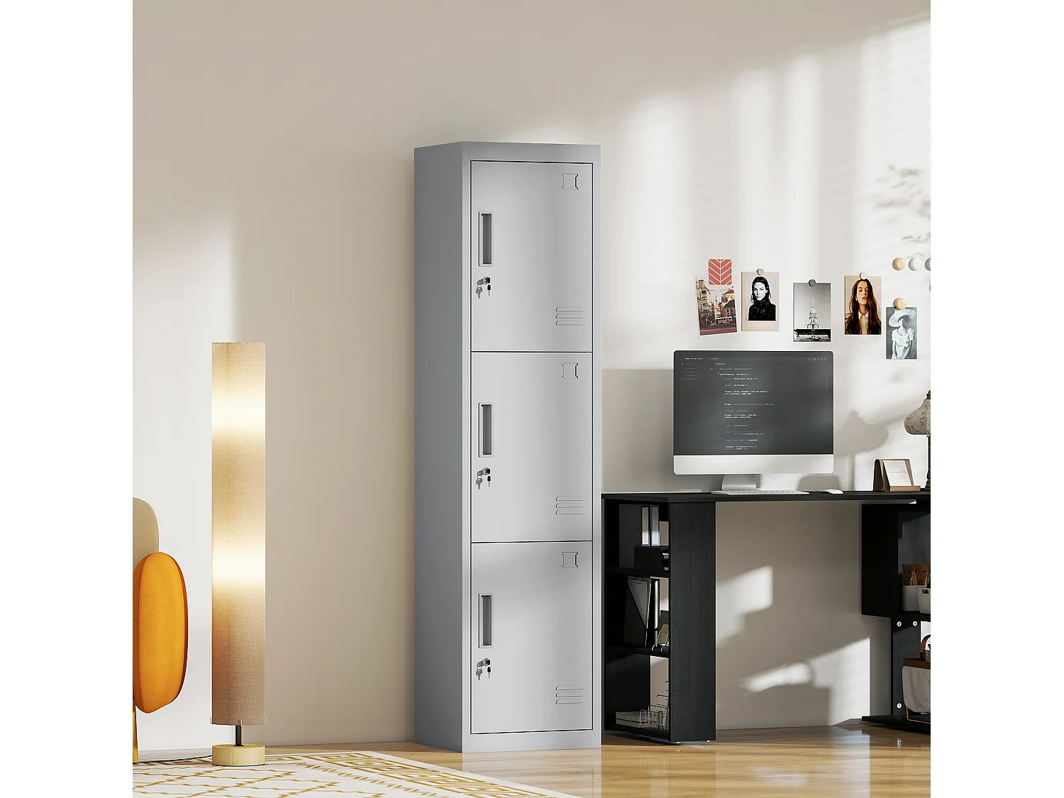 Armadio per ufficio a 3 porte indipendenti in acciaio grigio