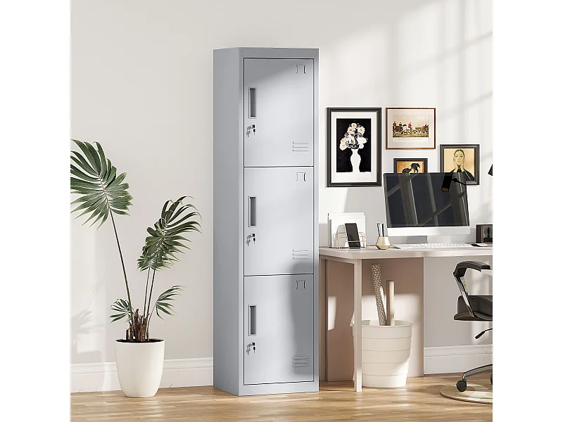 Armadio per ufficio a 3 porte indipendenti in acciaio grigio