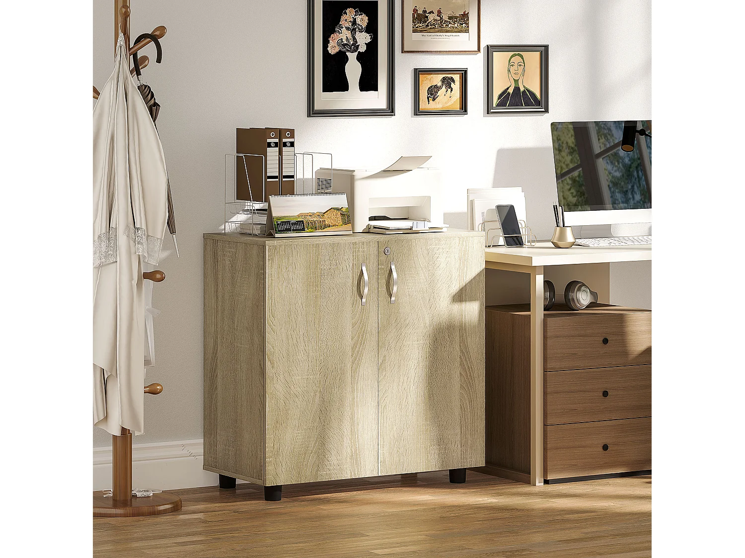 Mobile ufficio con 2 ante mensola e serratura in legno rovere