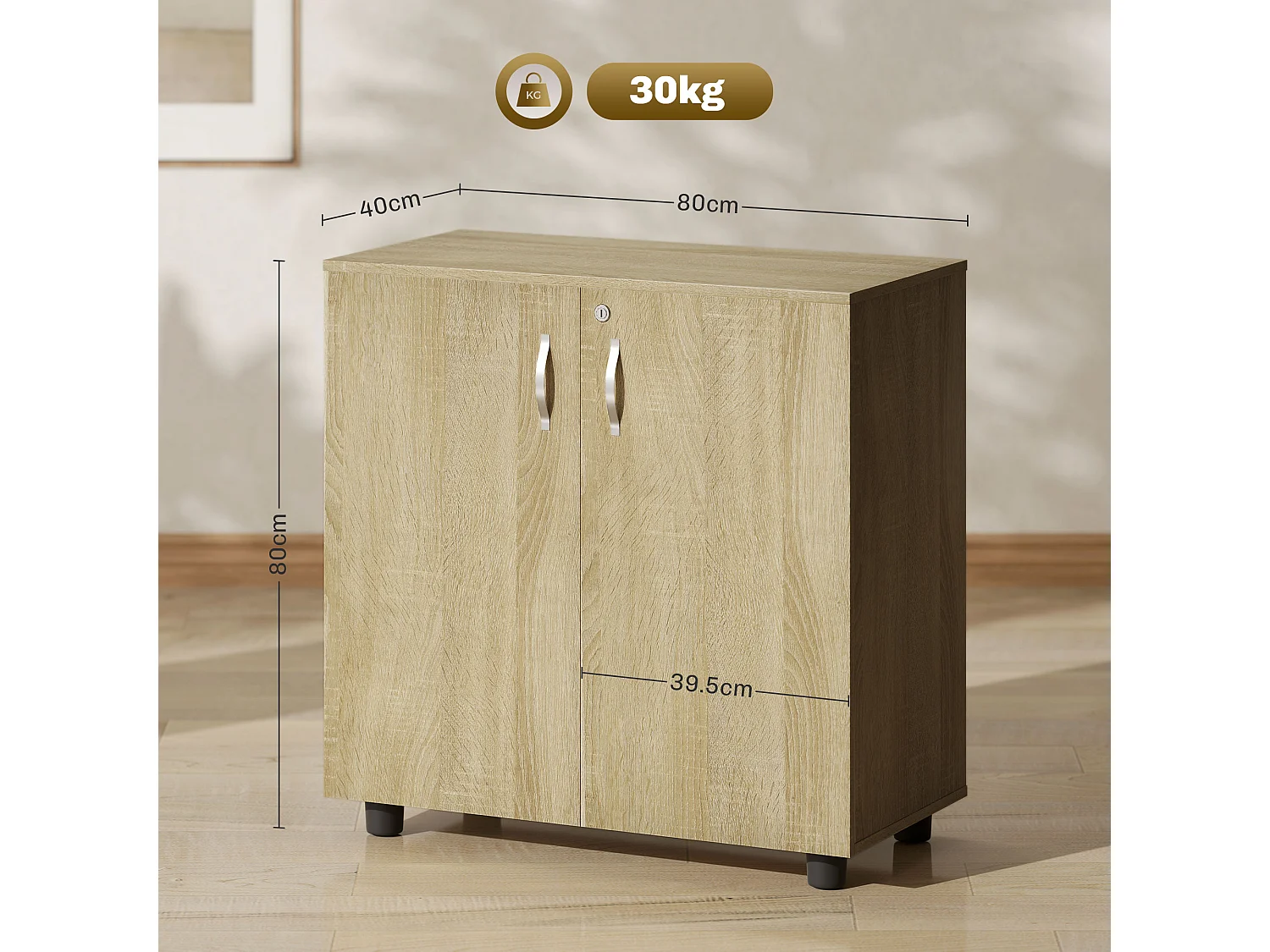 Mobile ufficio con 2 ante mensola e serratura in legno rovere