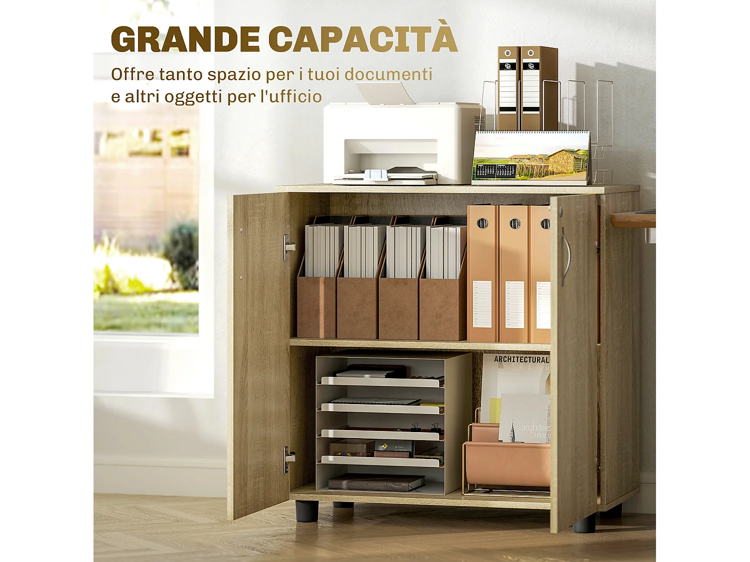 Mobile ufficio con 2 ante mensola e serratura in legno rovere