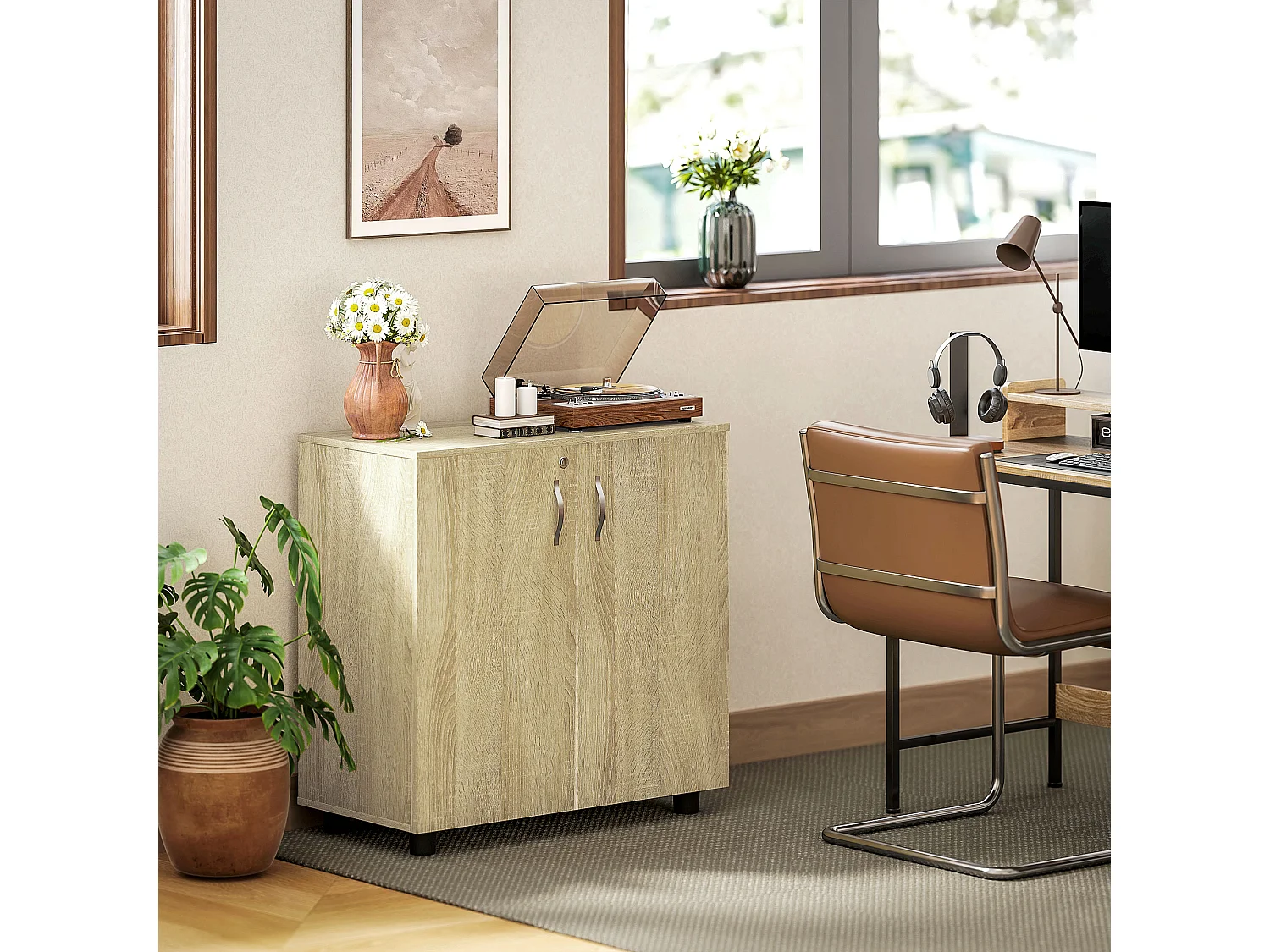 Mobile ufficio con 2 ante mensola e serratura in legno rovere