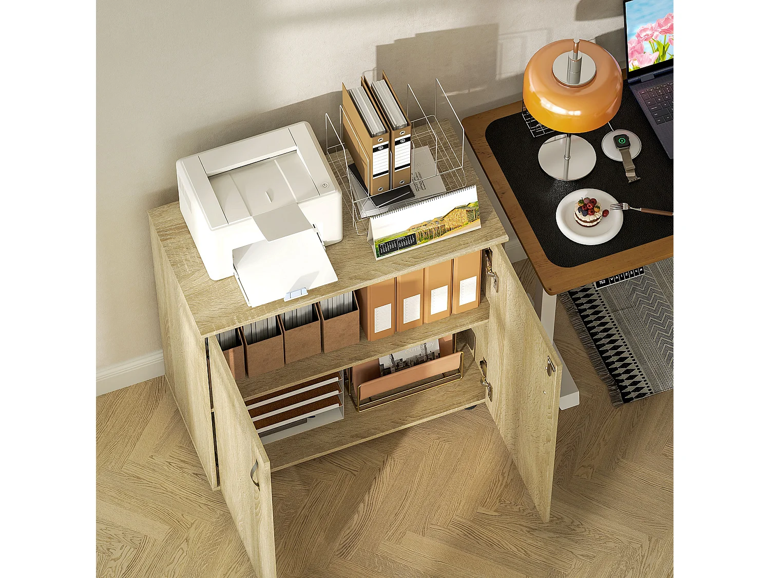 Mobile ufficio con 2 ante mensola e serratura in legno rovere