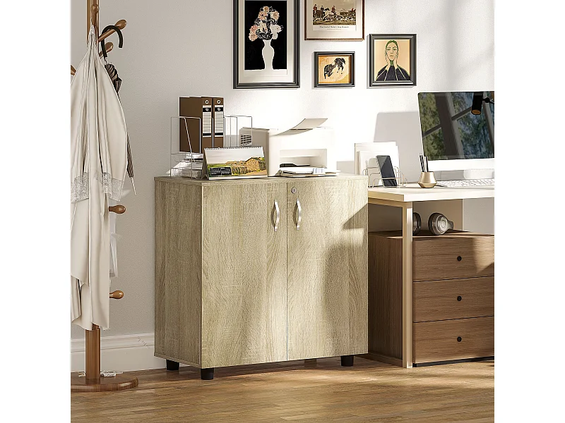 Mobile ufficio con 2 ante mensola e serratura in legno rovere