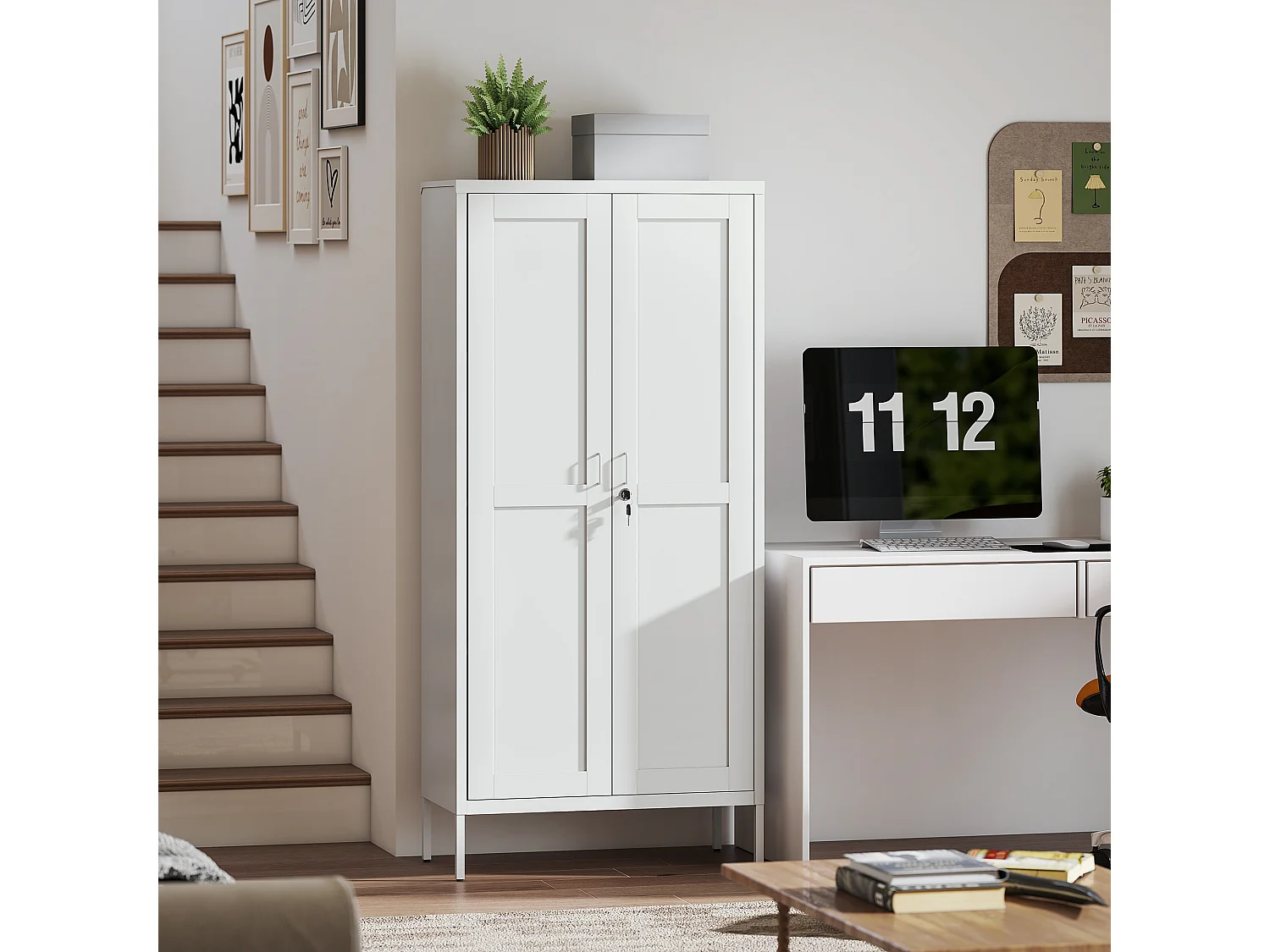 Armadio ufficio a 3 ripiani regolabili in acciaio 80x40x175 cm bianco