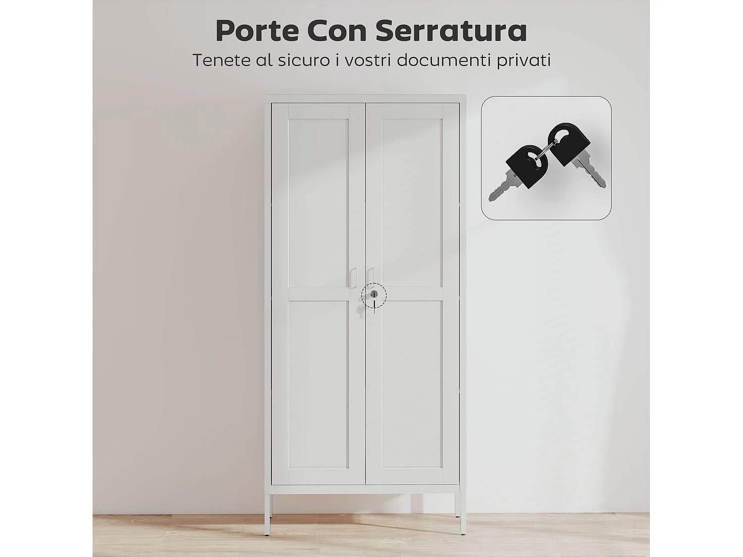 Armadio ufficio a 3 ripiani regolabili in acciaio 80x40x175 cm bianco