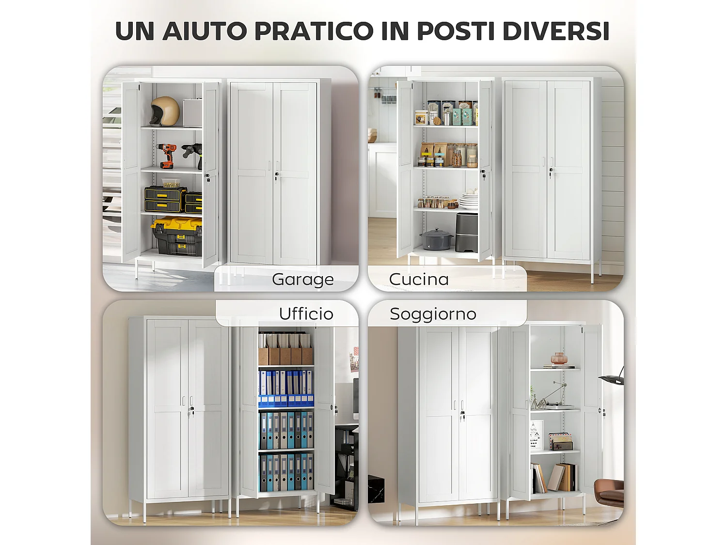 Armadio ufficio a 3 ripiani regolabili in acciaio 80x40x175 cm bianco