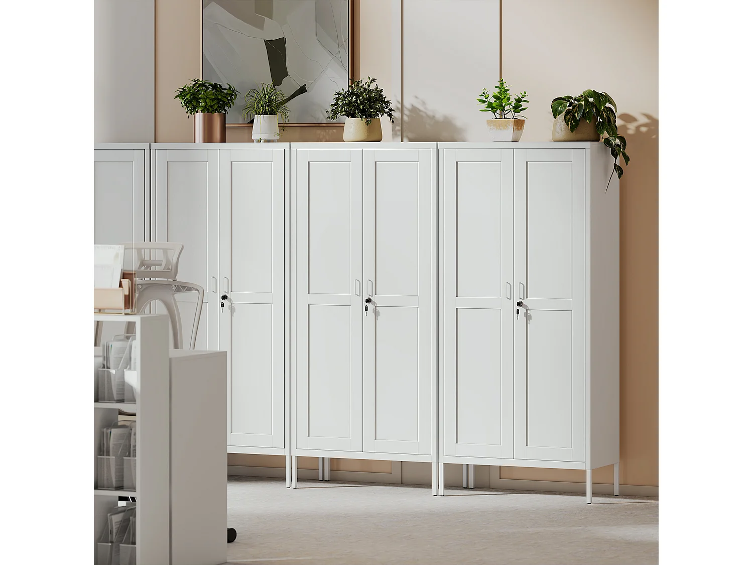 Armadio ufficio a 3 ripiani regolabili in acciaio 80x40x175 cm bianco