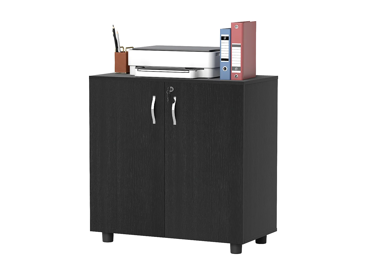 Mobile ufficio con 2 ante mensola e serratura in legno nero