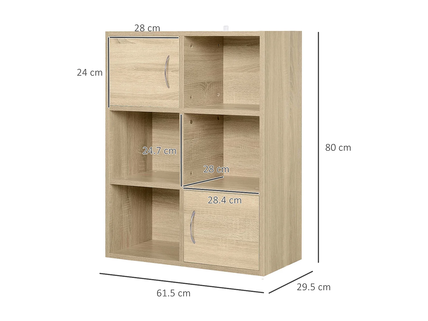 Mobile libreria con 3 ripiani e 4 scomparti in legno