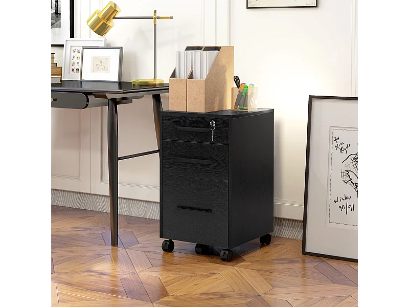 Cassettiera portadocumenti da ufficio a 3 cassetti con serratura nera