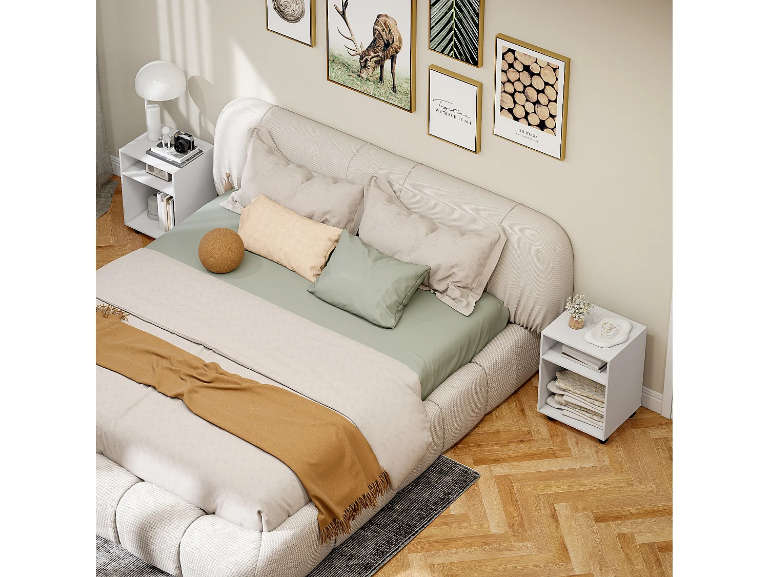 Mobile porta stampante con ruote e 2 ripiani aperti in legno bianco