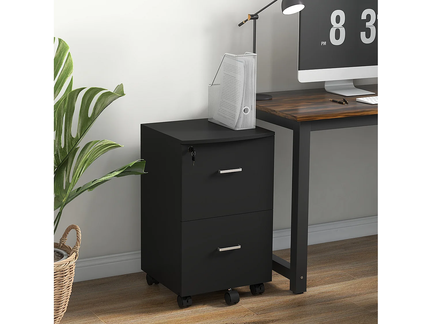 Armadietto da ufficio 2 cassetti 5 ruote in mdf e truciolato