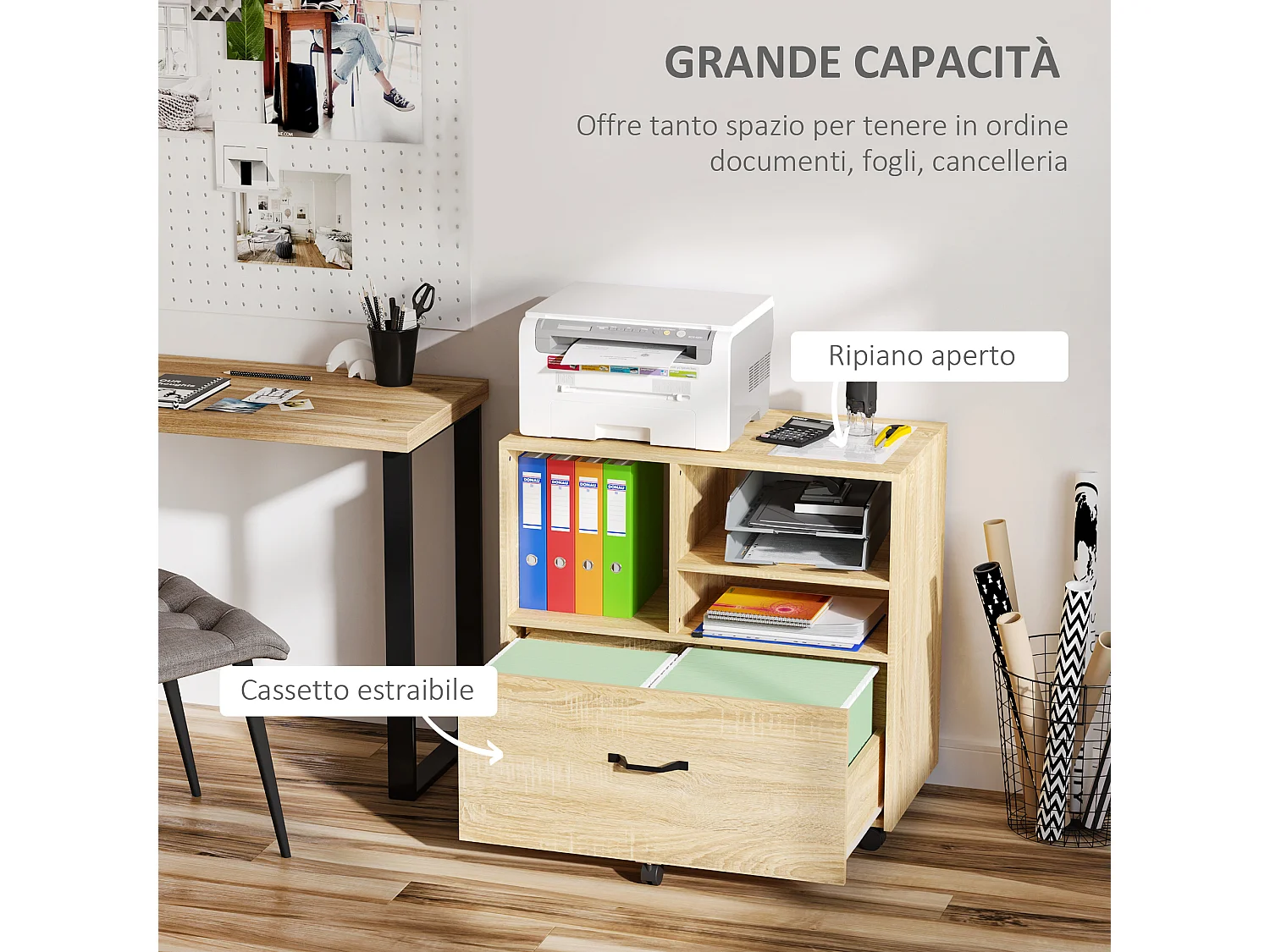 Mobile multiuso ufficio porta stampante 77x40x73cm legno