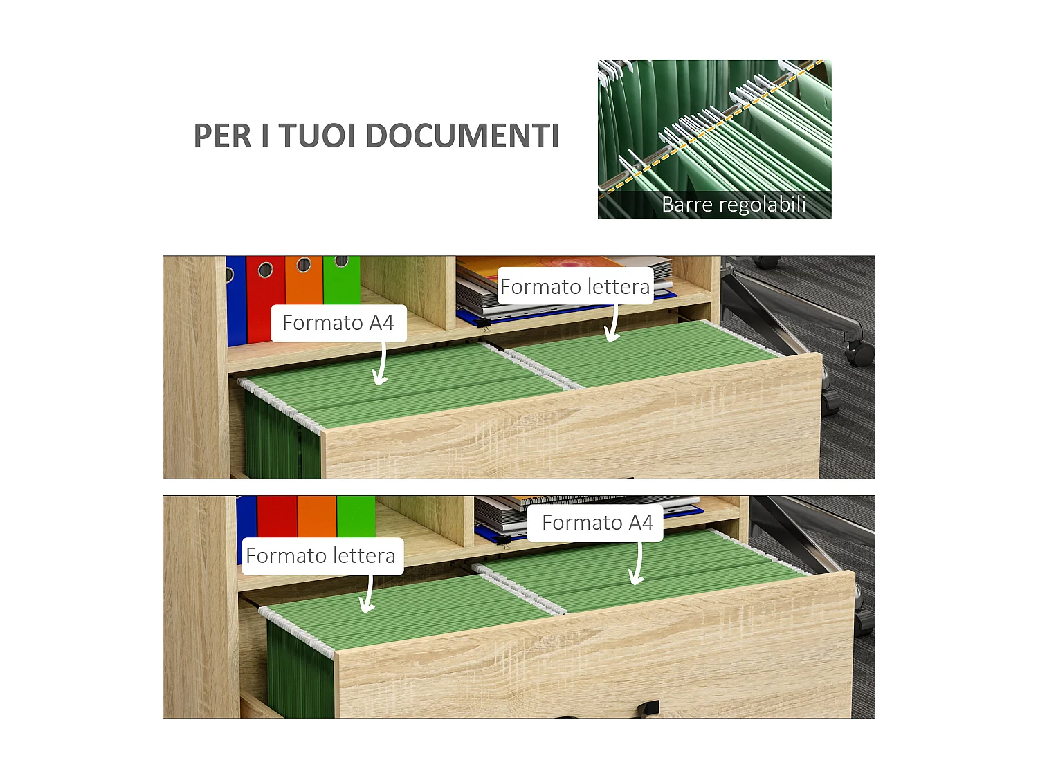 Mobile multiuso ufficio porta stampante 77x40x73cm legno