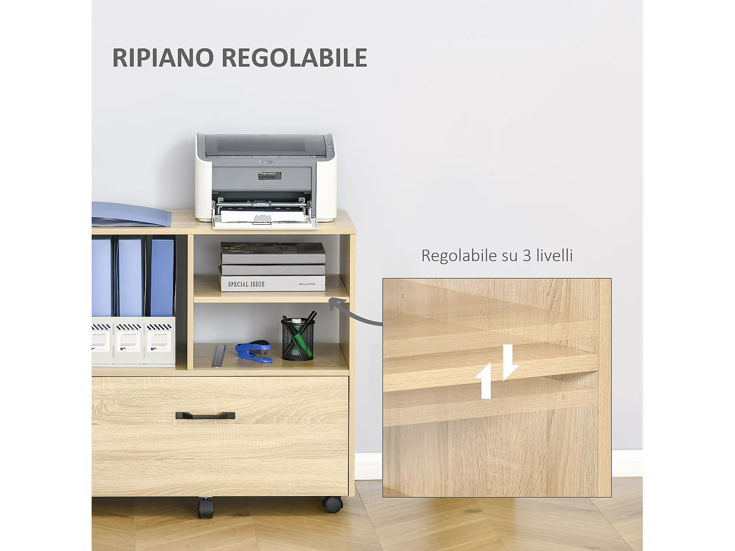 Mobile multiuso ufficio porta stampante 77x40x73cm legno